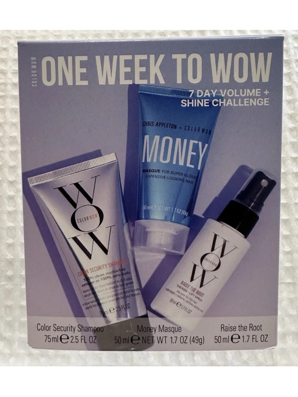 New In Box Color Wow One Week To Wow 3 Piece Kit~ 7 Day Volume + Shine Challenge